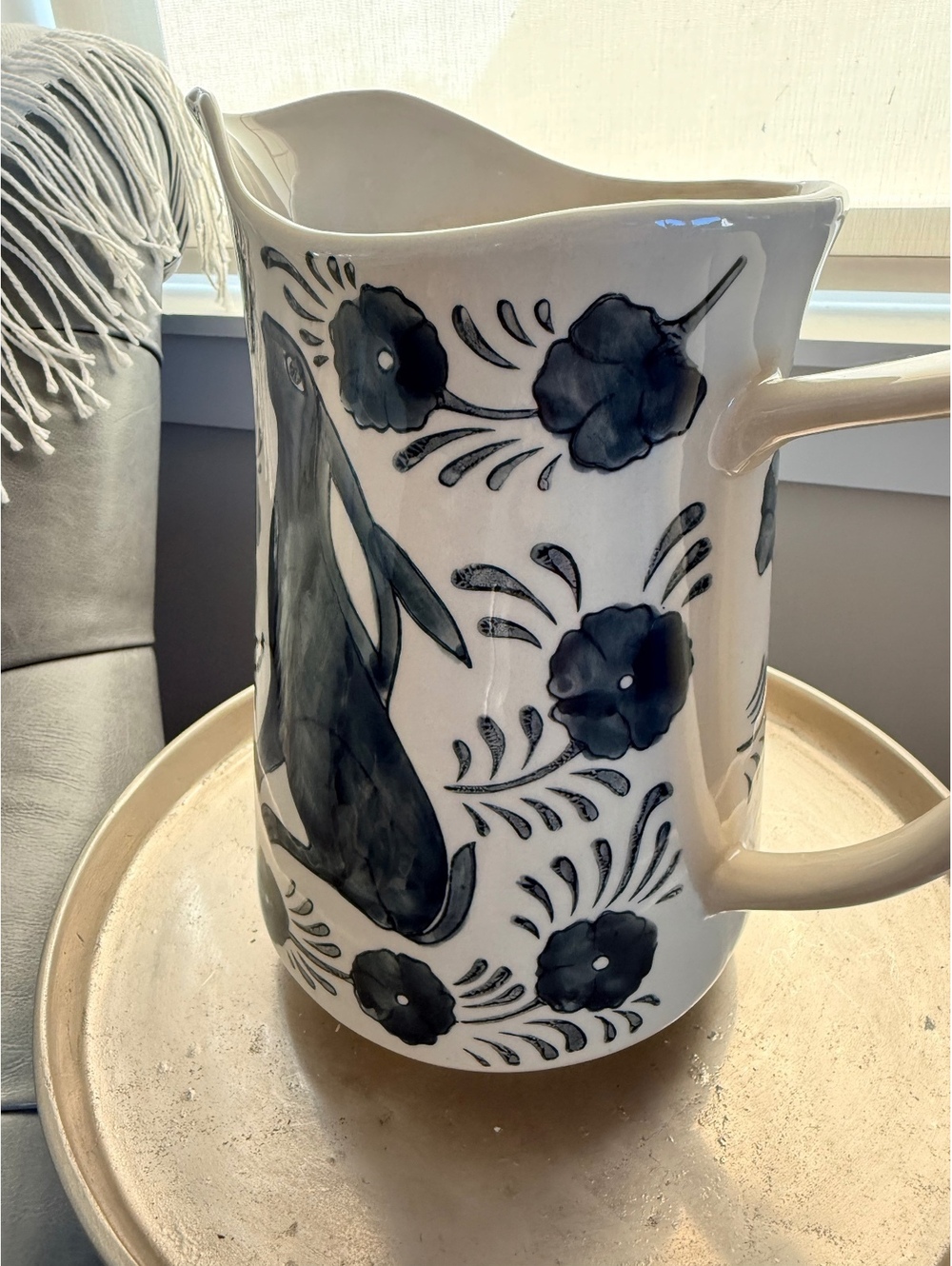 Blue and White Rabbit Ceramic Pitcher - Picture 7 of 12
